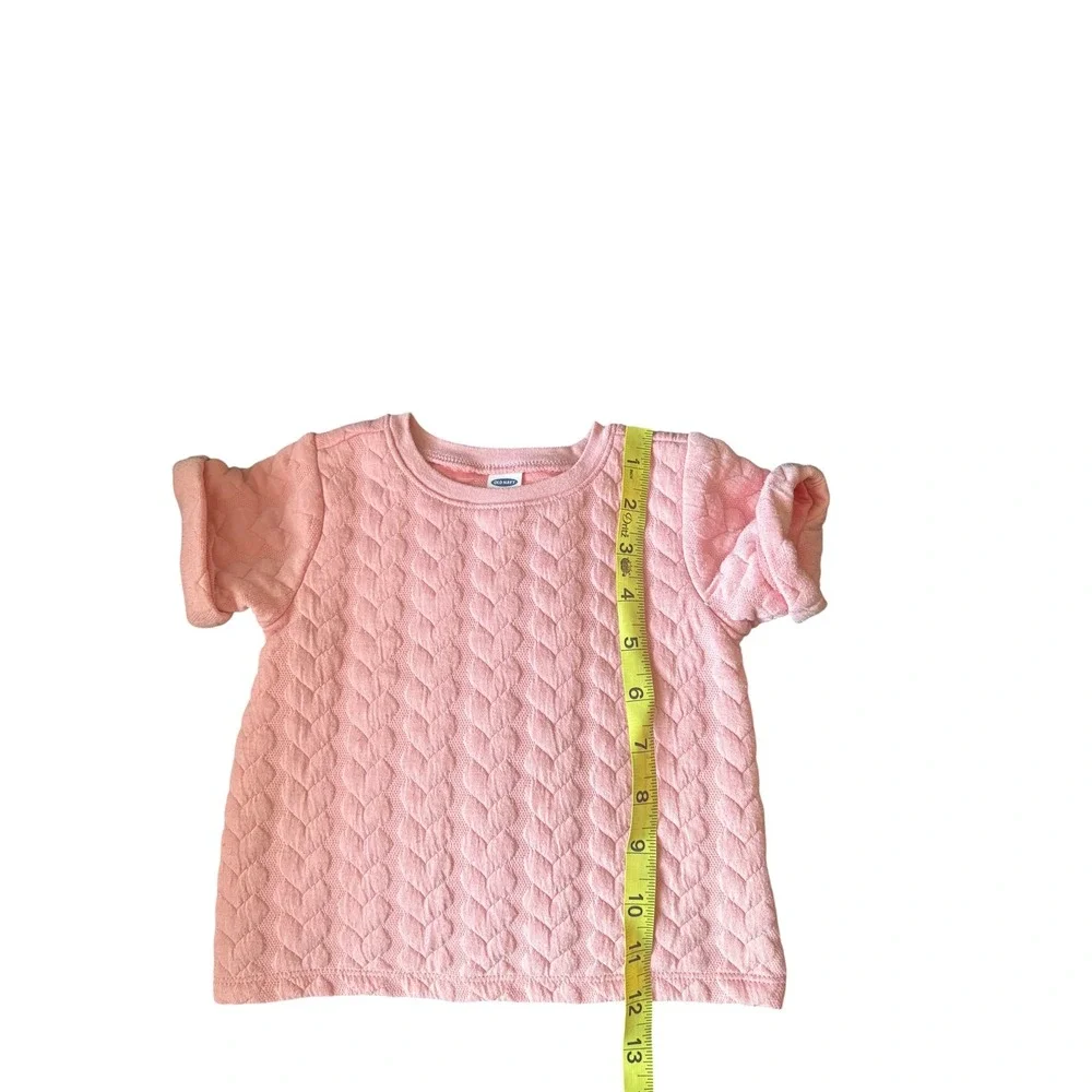 Old Navy Girls Pink Quilted Textured Knit Top Shirt 12-18M Short Sleeve